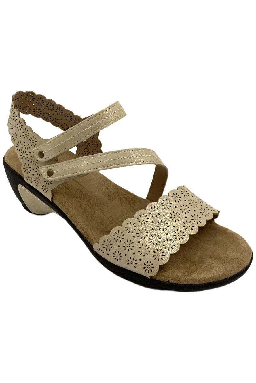 JBU Women's Gracie Demi Wedge Sandal Cream Shimmer - Wide